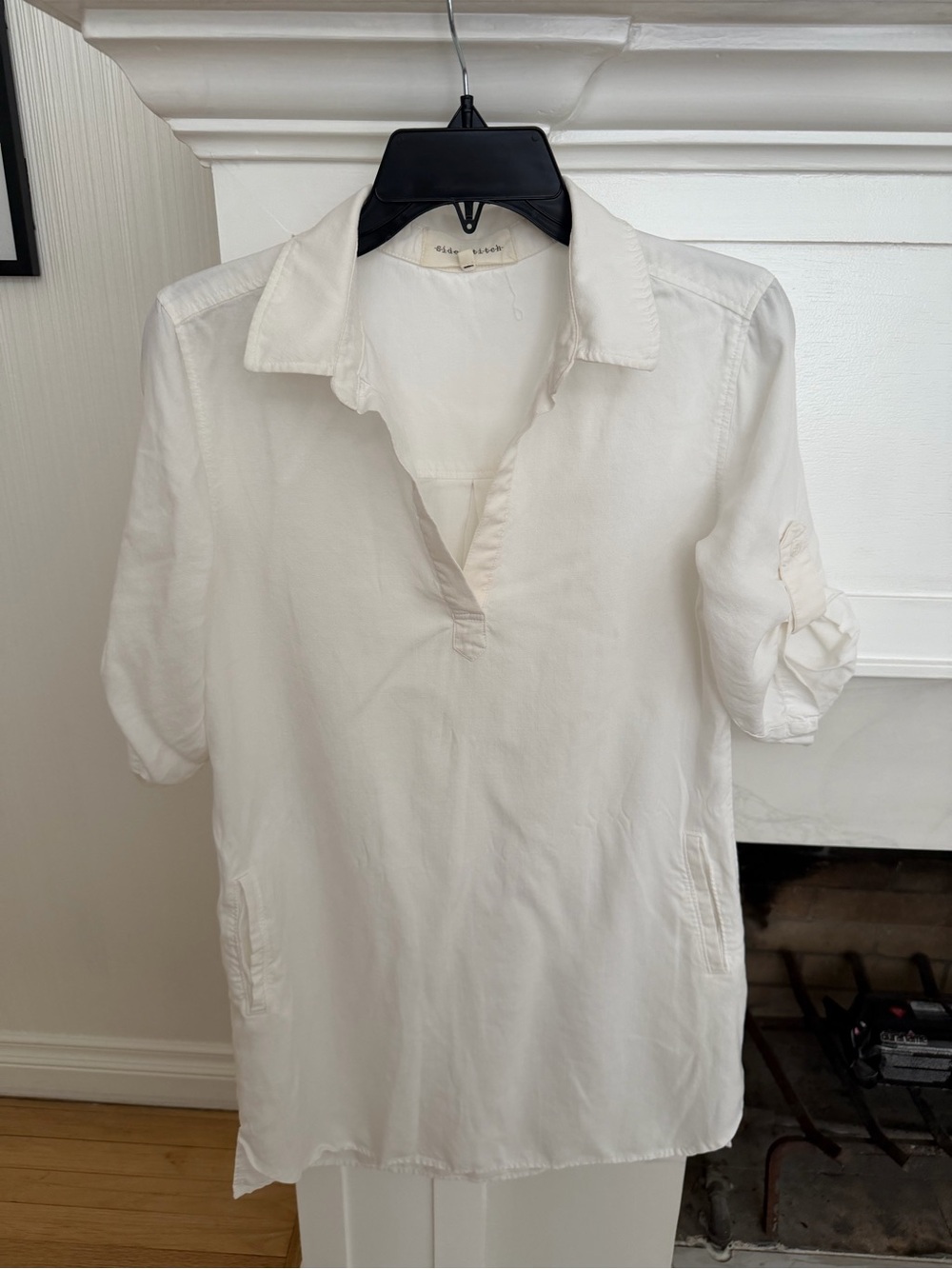 Side Stitch Lightweight White Collared Shirt Dress - Casual Women's Dress